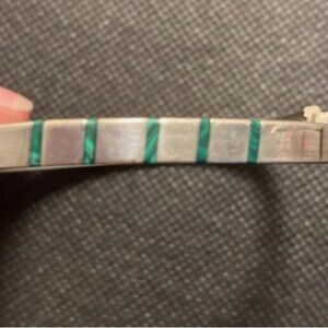 Mexico 925 Silver Rectangular Hinged Bracelet with Colorful Inlaid Stripes